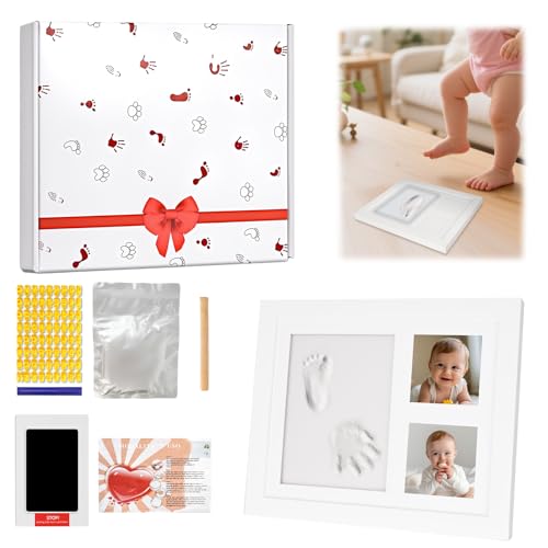 Kit de Marco Para Manos y Huellas de Bebé para Niño y Niña, Cuadro Huella Bebe Pie y Manos como Regalos para Bebes Recien Nacidos, Kit de Arcilla Segura y Antigrietas, Recuerdo Original, Decoración