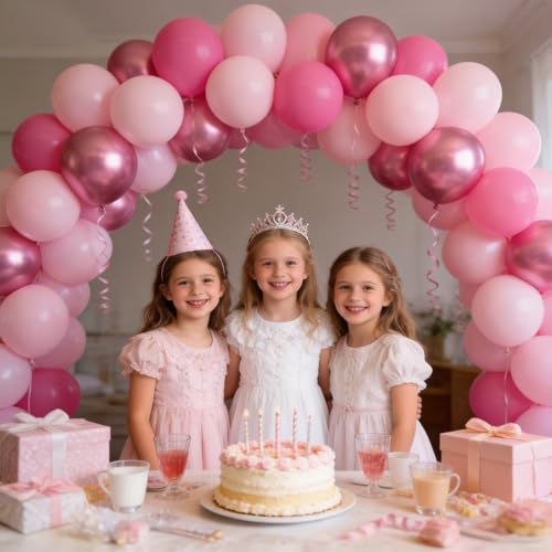 Image of 160Pcs Pink Balloons Metallic Pink Balloon,12 Inch Hot Pink Balloons Pink Metallic Pink Latex Balloons for Wedding,Baby Shower,Princess Theme Party Decorations