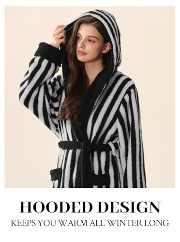 Image of Hellomamma Long Hooded Robe for Women Luxurious Flannel Fleece Full Length Bathrobe Winter Warm Pajamas Shower Nightgown