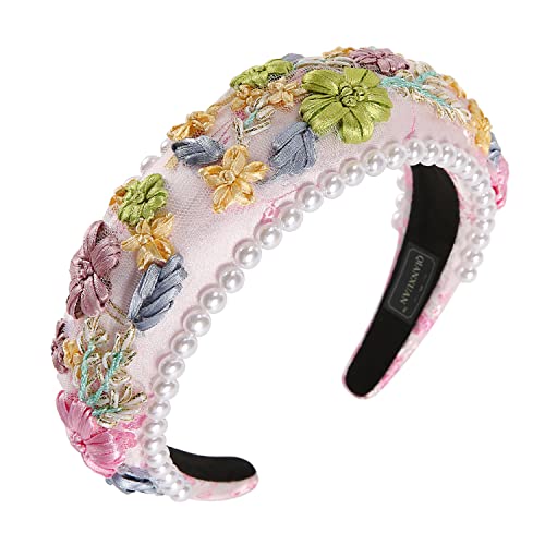 Qianxuan Solid Color Wide Headbands For Women Diamond Rhinestone Headbands For Women Top Knot Headband Crystal Handmade Pearl Girls Hair Accessories Glisten Fashion Embroidered Padded Hairband #TOP4