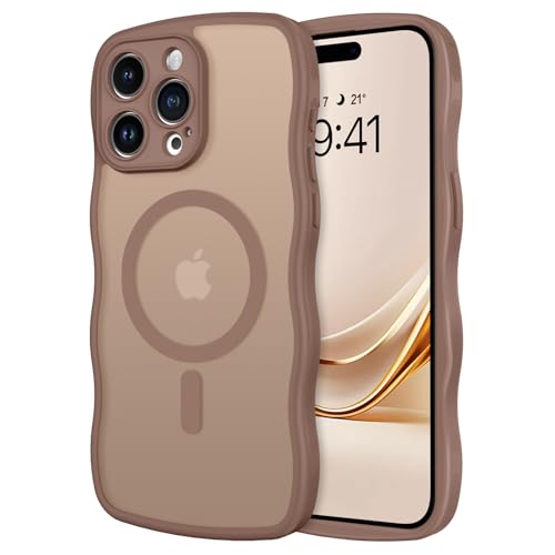 GUAGUA Capa magnética para iPhone 15 Pro Max, compatível com MagSafe, capa moldura de ondas em forma de encaracolado, fina fosco dorso mate translúcido anti-quebra anti-impressões case, cor do deserto