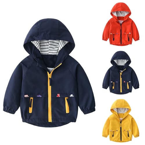 Toddler Boys Girls Fleece Lined Jacket Waterproof Raincoat Windproof Fall Winter Warm Kids Lightweight Cute (Blue, 90)