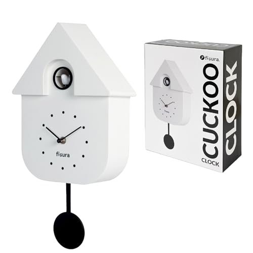 Fisura - Reloj de Cuco Blanco y dial Negro. Reloj Pared. Reloj Pared Original para Regalo. 3 Pilas AA no Incluidas. Medidas: 21,5 x 8 x 41,5. Plástico ABS.