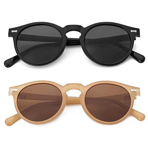 Image of Gleyemor Vintage Polarized Sunglasses for Men Round Sunglasses UV400 Protection Retro Hand-crafted Acetate Frame