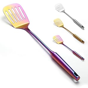 Evanda Spatole in acciaio inossidabile, Rainbow Slotted Turner, Spatole da cucina per pentole antiaderenti, Giratoio a spatole in metallo per utensili da cucina, lavabile in lavastoviglie