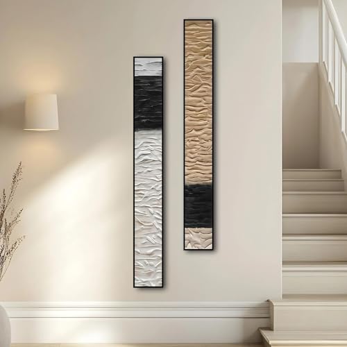 Large Framed Long Narrow Vertical Abstract Wall Art Set of