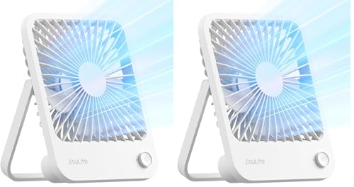 Image of JISULIFE Desk Fan Battery Rechargeable, 4500mAh 180Foldable Portable Personal Fan, 4 Speeds Adjustable Long Battery-life for Home Office Travel Outdoor Gifts for Women Men-White (Pack of 2)