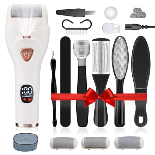 Pwaliffury Lima Eléctrica Pies, Pedicura Profesional con 3 Rodillos de Recambio, Durezas Exfoliante Callos Cuidado Talon, Lima Eléctrica Pies Durezas Recargable para Mujer y Hombre (Blanco)