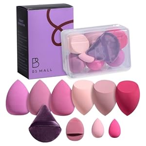 BS-MALL 10 Pcs Premium Makeup Sponges For Foundation – Beauty Blender Sponge Set With Finger & Triangle Puffs For Multi-purpose Use, Travel Essential & Daily Makeup (Transparent)