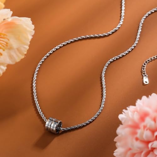 MeMeDIY Personalized Necklace 2/3/4/5/6 Charm Beads Custom Engraving Initial Name Date for Men Women Boyfriend Girlfriend Stainless Steel Adjustable Chain anniversary Relationship Jewelry Gift3