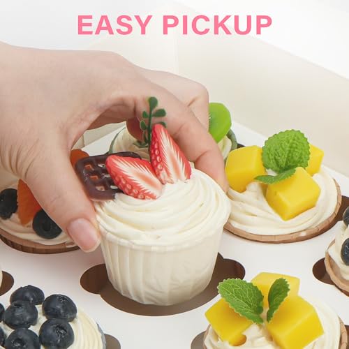image for LotFancy Cupcake Boxes 12 Count, 8 Pack, Pre-Folded Cupcake Carrier wi