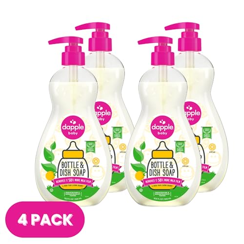 Image of Dapple Baby Fresh Citrus Bottle & Dish Soap - (4 Pack) 16.9 fl oz - Cleans Baby Bottles, Sippy Cups, Pacifiers, Breast Pumps, & More - Gently Removes Milk Film & Odors - Includes 1 Pump