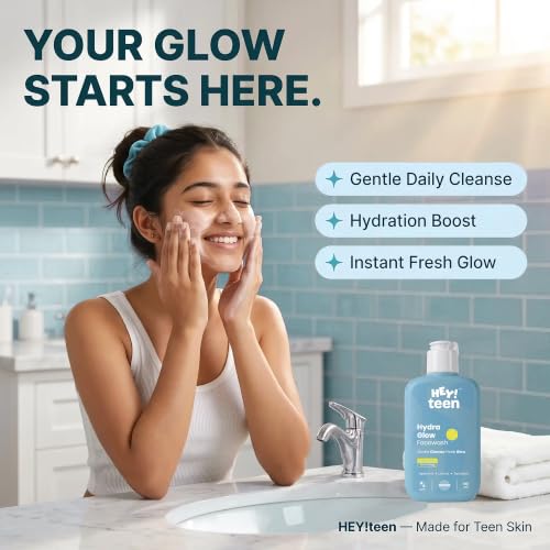 Image of HEY TEEN Glow Hydrating Face Wash for Teens & Kids (9+ Years) | Gentle Daily Face Cleanser for Teenage Boys & Girls | Dry to Normal, Sensitive Skin with Dermawhite, Glycolipids & Licorice