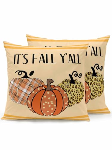 Outdoor Pillows Waterproof, Orange Fall Pumpkins Throw Pillows with Inserts