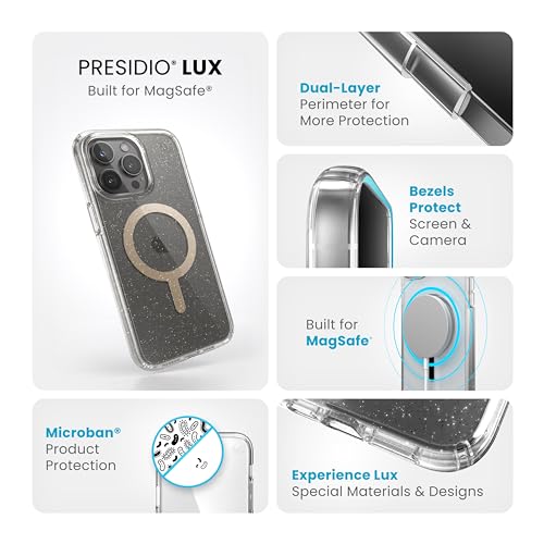 Image of Speck iPhone 15 Pro Max Case - Built for MagSafe, Drop Protection - Scratch Resistant, Anti-Yellowing 6.7 Inch Phone Case - Presidio Lux Clear /Gold Glitter /Beige Sweater
