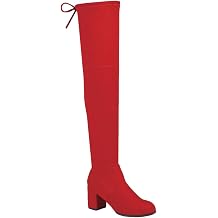 Forever Link Womens Thigh High Boots Stretchy Over The Knee Chunky Block Heel Boots