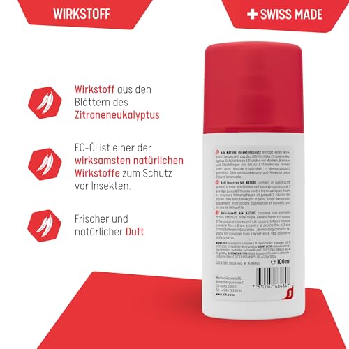 kik NATURE Insektenschutz mit Zitroneneukalyptus 100 ml - Schutz vor Mücken und Zecken, der Mückenschutz ist hautfreundlich und alkoholfrei, Swiss Made