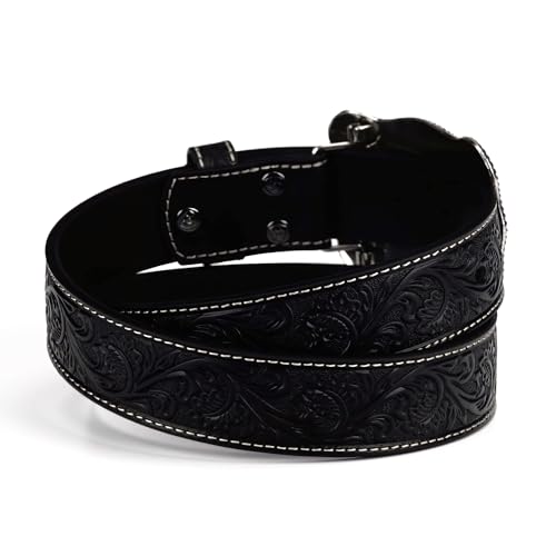 ARIAT Floral Embossed Leather Men's Belt - Black Genuine Leather Belt with Antique Silver Embossed Plate Buckle4