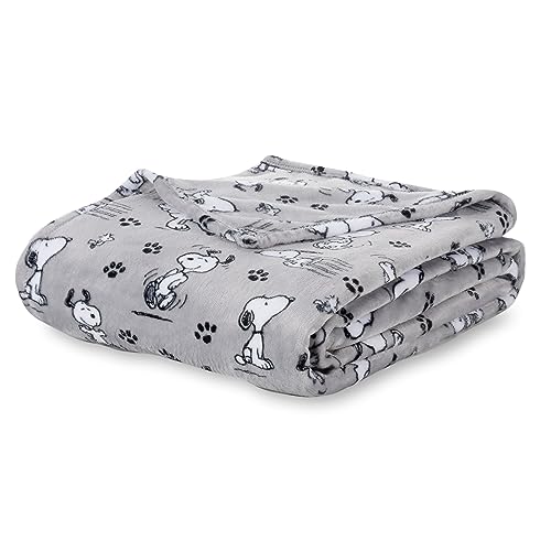 Berkshire Blanket Peanuts® VelvetLoft® Cute Character Snoopy Plush Blanket,Peanuts Poses and Paws Grey,Full/Queen 90 in x 90 in (Official Peanuts® Product)