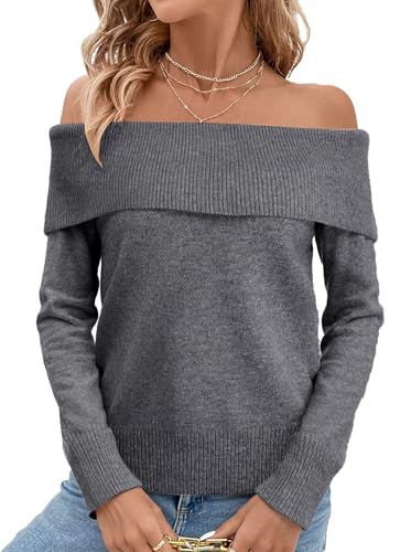 Women's Off Shoulder Knit Sweater Long Sleeve Pullover, Fall Winter Oversized Ribbed Jumper Loose Casual Sweaters2