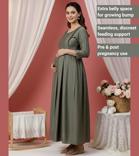 Image of DUMMY SHAPE Feeding Kurtis for Women Cotton Blend | Printed Pregnancy Flare Kurta with Dual Nursing Zippers to Pre & Post Partum | Maternity Dresses | Gifts for Pregnant Woman