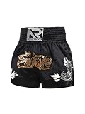 inhzoy Kinder Boxing Shorts Thaibox Muay Thai Hose Kickboxen MMA Elastische Sport Kurze Hose Kampfsport Trainingshose B Schwarz 128-152