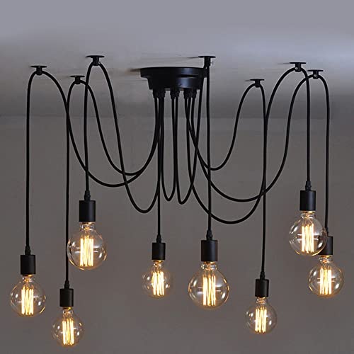 Lámpara colgante de araña DIY E27 con cable ajustable negro para iluminación de techos altos 2