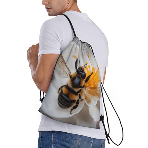 Bee On Honeycomb Print Drawstring Backpack,210d Polyester Gym Sack,For Sports,Travel And Fitness3