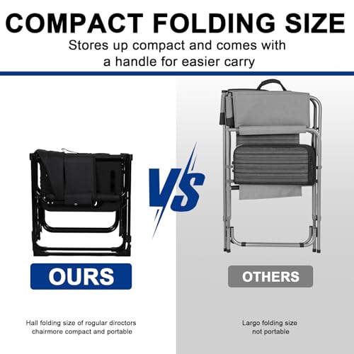 Image of Romswi 2Pack Director Chairs for Outdoor, Folding Camping Chair, Compact Directors Chair Side Table and Side Bag, Heavy Duty Oversize Chair for Beach Fishing Picnic, Holds up to 400 lbs Black