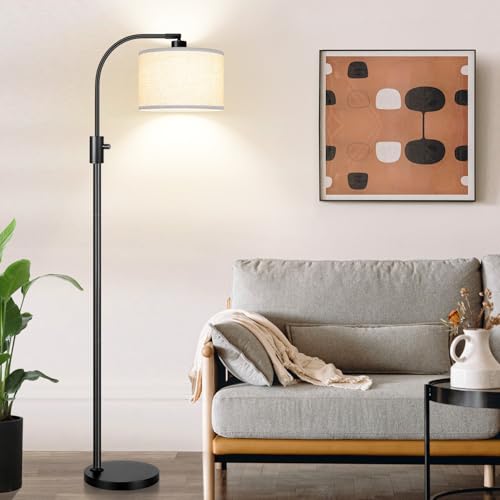 Image of Nintiue Upgraded Modern Arc Dimmable Tall Standing Floor Lamp with Linen Shade, 1200 Lumens LED Bulb Included, for Living & Reading Room, Bedroom, Office & Nursery, Matte Black