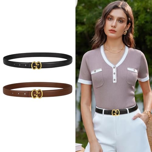 Image of Aurolran Women's Leather Belt with Buckle - Ideal for Dresses, Jeans, and Coats