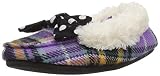 Dearfoams Girl's Plaid Moccasin with Polka Dot Bow Slipper, razzleberry, 7-8 Youth US Little Kid