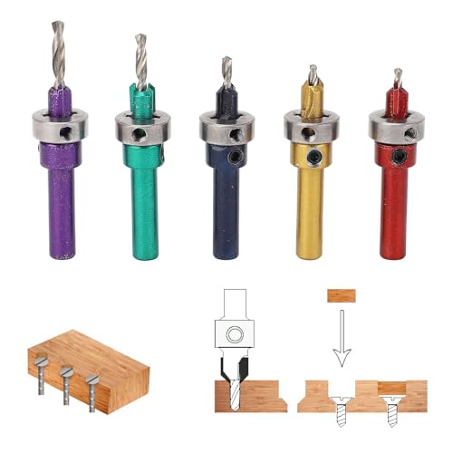 Set di Punte per Svasatore per Legno, Punte per Svasatore per Legno Regolabili in 5 Colori 2,8 a 4,0 Mm, Set di Punte per Svasatore per Legno per Foratura Legno Plastica Metallo