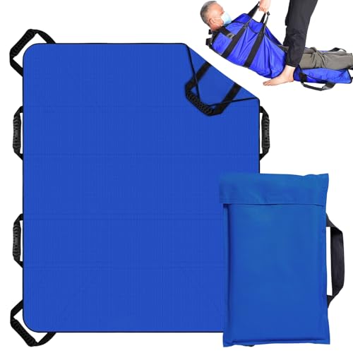 Gleittuch für Bettlägerige 100 * 120cm,Rutschtuch Pflege mit 6 Griffen,Transferboard für Patientenlifter für Ältere & Bettlägerige Patienten,Gleitmatte Pflege Wiederverwendbar und Abwaschbar (Blau)