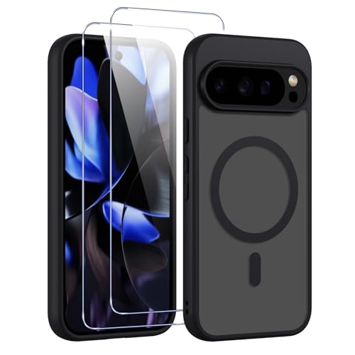 Yxnvixn Magnetic for Google Pixel 9/9 Pro Case Compatible with MagSafe [with 2 Pack 9H+Screen Protector] Full Camera Protection Built-in Magnets Drop Protection Shockproof Translucent Matte Phone
