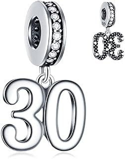 GLOWDAS 10 to 21 25 28 30 31 35 36 40 45 50 55 60 65 70 Birthday Charms, fits European Anniversary Bracelet/Necklace, 925 Sterling Silver Number Pendant Beads, Gifts for Lover/Family/Friends