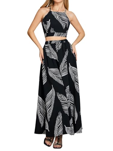 Verdusa Women's 2 Piece Outfits Tropical Print Tie Back...