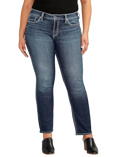 Silver Jeans Co. Women's Plus Size Britt Low Rise Curvy Fit Straight Leg Jeans