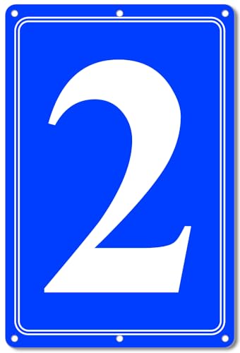 Image of Premium Aluminum Number Signs 2, Metal 12 inch X 8 inch Blue Numbered Signs Outdoor for Parking Lots, Floor, Dock, Court, Aisle, Field, High Visibility, No Fade, Weather-resistant