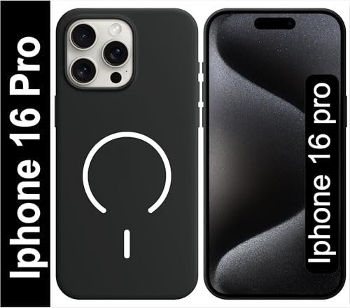 Image of SBMS Silicone Back Cover Case for iPhone 16 Pro | Soft Micro-Fibre Lining Inside | Magsafe Print On Back Side Camera Protection Bump | Shockproof Case for iPhone 16 Pro (Black)