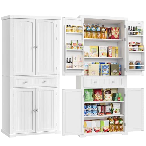VASAGLE Pantry Cabinet, 71.7-Inch High Freestanding Tall Cupboard Storage Cabinet with a Drawer, 2 Cabinets, 4 Adjustable Shelves, 6 Door Shelves, for Living Room, Kitchen, White UBBC561P31V2