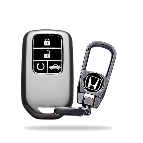 Image of SIAGO Premium TPU Car Key Cover and Metal Keychain Compatible with Honda Amaze | City | Civic 2023 2024 4 Button Flip Key (Grey)