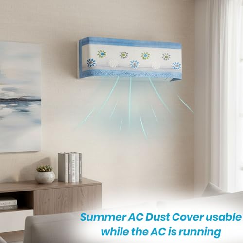 Image of Printed AC Cover for Split AC 2 Ton Set - Digital Print AC Cover Indoor Outdoor Waterproof - Split AC Cover Cotton Net Designer (Blue)