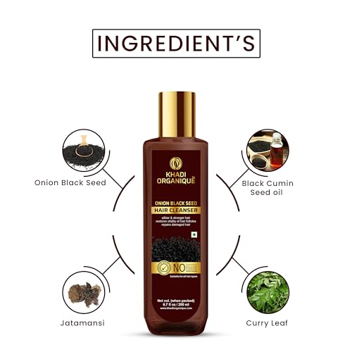 Image of Organique Onion Black Seed Hair Shampoo For Silky, Stronger Hair & Repairs Damaged Hair (No Sls & Paraben Free) No Harmful Chemicals - 200 ml`