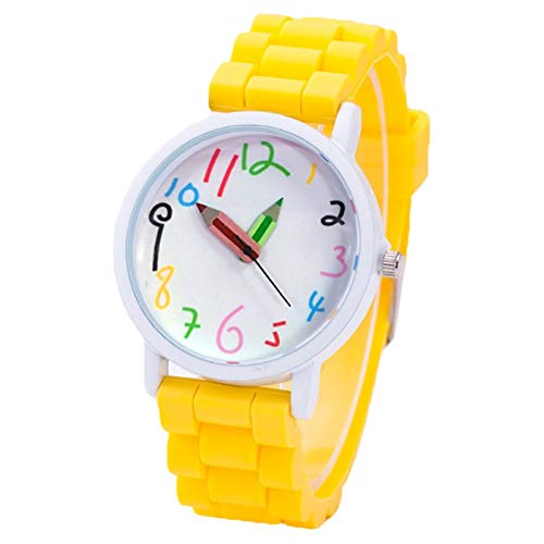 Sanwood Mode Quarz Armbanduhr Bleistift Arabische Ziffern Analoganzeige Kinder Kinder Geschenk Yellow Cover