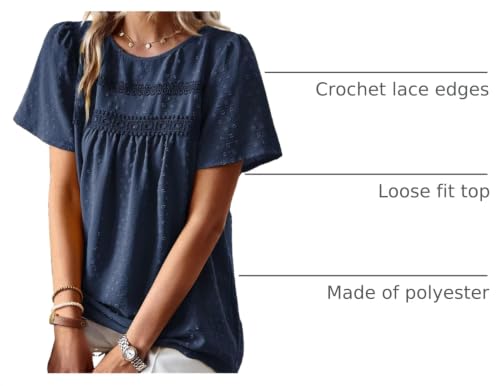 Image of Falechay Womens Summer Tops Crewneck Short Sleeve Shirts Casual Chiffon Blouses Flowy Lace Hem Boho Clothing Trendy 2026