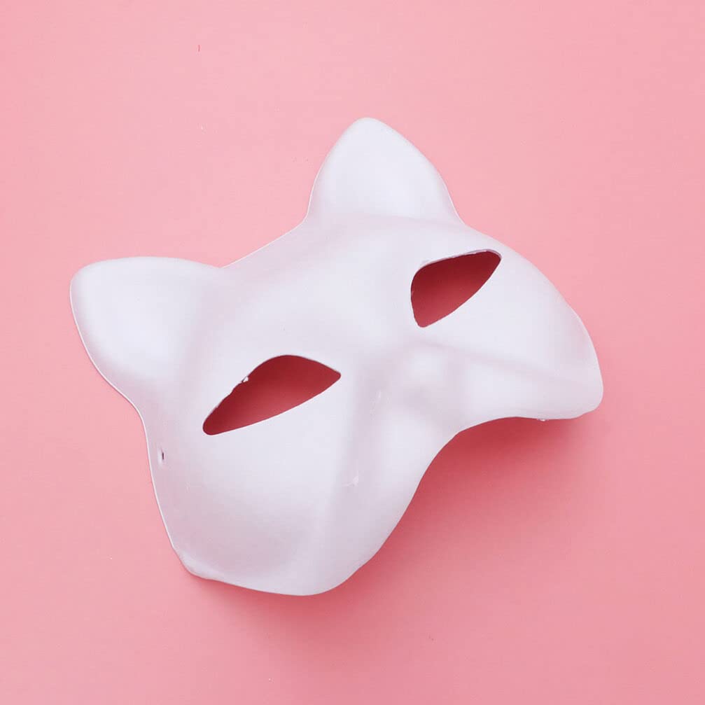 Tofficu 4pcs Cat Mask, Paintable White Cat Mask Animal Mask, Blank Cat Mask to Paint Half Facemasks for DIY Halloween Cosplay Masks