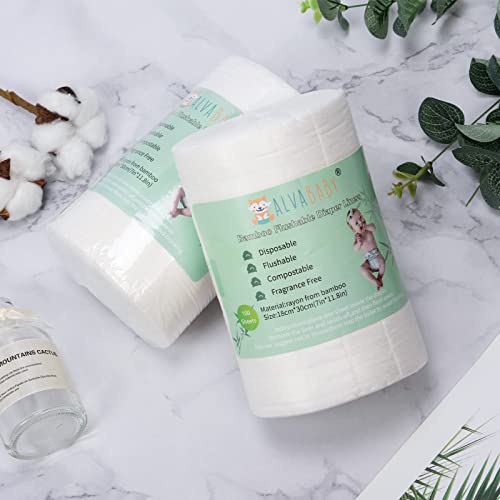 Image of ALVABABY Diaper Liners for Baby Cloth Diaper Flushable Disposable Natural Soft Fragrance Free Chlorine Free 11.8 x 7.1 Inch 2 Pack 200 Sheets