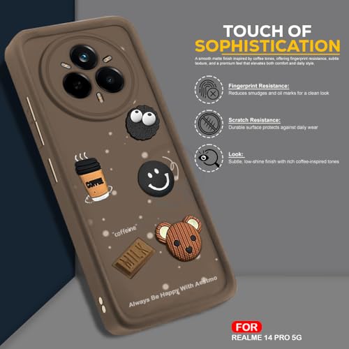 Image of AESTMO Back Case Cover for Realme 14 Pro 5G | Cute Fun Cartoon 3D Ball | Coffee Silicone Case | Full Body Protection | Camera Protection Back Cover for Realme 14 Pro 5G (Brown)