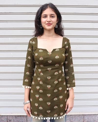 Image of GoSriKi Rayon Viscose Printed Short Kurti for Women Stylish Kurtis & Kurti Tops | Short Kurtis for Woman | Trendy Kurtas for Woman | Perfect with Jeans | Single Piece